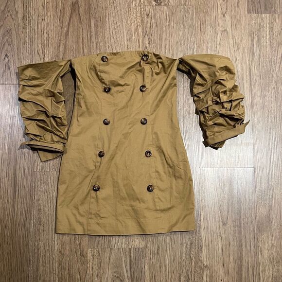 majorelle Double-Breasted khaki off shoulder Dress - Picture 1 of 10